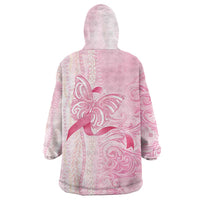 Breast Cancer Awareness Wearable Blanket Hoodie Maile Pikake Lokelani Crown Flower Lei Inspired LT9 - Polynesian Pride