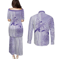 Epilepsy Awareness Couples Matching Puletasi and Long Sleeve Button Shirt Maile Pikake Lokelani Crown Flower Lei Inspired
