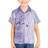 Epilepsy Awareness Family Matching Off The Shoulder Long Sleeve Dress and Hawaiian Shirt Maile Pikake Lokelani Crown Flower Lei Inspired LT9 Son's Shirt Purple - Polynesian Pride