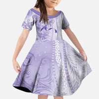Epilepsy Awareness Family Matching Tank Maxi Dress and Hawaiian Shirt Maile Pikake Lokelani Crown Flower Lei Inspired LT9 Daughter's Dress Purple - Polynesian Pride