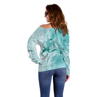 PTSD Awareness Off Shoulder Sweater Maile Pikake Lokelani Crown Flower Lei Inspired