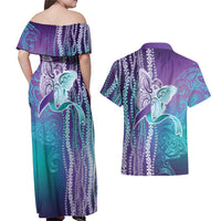 Suicide Prevention Awareness Couples Matching Off Shoulder Maxi Dress and Hawaiian Shirt Maile Pikake Lokelani Crown Flower Lei Inspired LT9 - Polynesian Pride