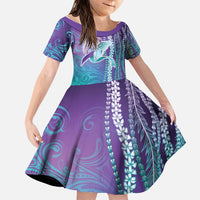 Suicide Prevention Awareness Family Matching Summer Maxi Dress and Hawaiian Shirt Maile Pikake Lokelani Crown Flower Lei Inspired LT9 Daughter's Dress Multicolor - Polynesian Pride