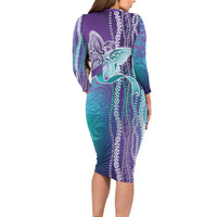 Suicide Prevention Awareness Long Sleeve Bodycon Dress Maile Pikake Lokelani Crown Flower Lei Inspired LT9 - Polynesian Pride