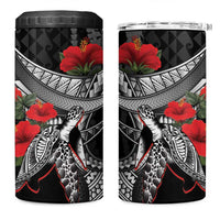 Hawaiian Honu Personalized 4 in 1 Can Cooler Tumbler Black Tribal Hook Pattern