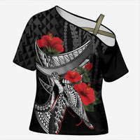 Hawaiian Honu Personalized Cross Shoulder Shirt Black Tribal Hook Pattern