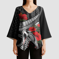 Hawaiian Honu Personalized Kimono Sleeve Blouse Black Tribal Hook Pattern