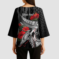 Hawaiian Honu Personalized Kimono Sleeve Blouse Black Tribal Hook Pattern