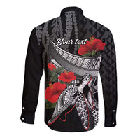 Hawaiian Honu Personalized Long Sleeve Button Shirt Black Tribal Hook Pattern