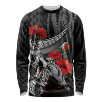 Hawaiian Honu Personalized Long Sleeve Shirt Black Tribal Hook Pattern