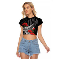 Hawaiian Honu Personalized Raglan Cropped T Shirt Black Tribal Hook Pattern