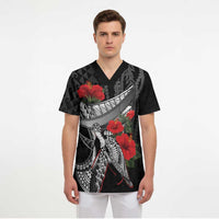 Hawaiian Honu Personalized Scrub Top Black Tribal Hook Pattern