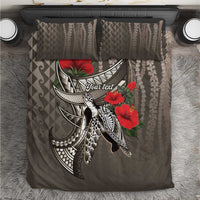 Hawaiian Honu Personalized Bedding Set Mocha Mousse Hibiscus Tribal Hook Pattern