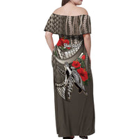Hawaiian Honu Personalized Family Matching Off Shoulder Maxi Dress and Hawaiian Shirt Mocha Mousse Hibiscus Tribal Hook Pattern LT9 - Polynesian Pride
