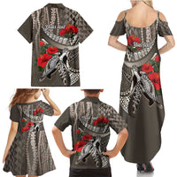 Hawaiian Honu Personalized Family Matching Summer Maxi Dress and Hawaiian Shirt Mocha Mousse Hibiscus Tribal Hook Pattern LT9 - Polynesian Pride