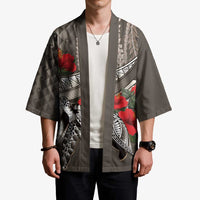 Hawaiian Honu Personalized Kimono Mocha Mousse Hibiscus Tribal Hook Pattern