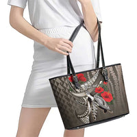 Hawaiian Honu Personalized Leather Tote Bag Mocha Mousse Hibiscus Tribal Hook Pattern