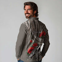 Hawaiian Honu Personalized Long Sleeve Polo Shirt Mocha Mousse Hibiscus Tribal Hook Pattern