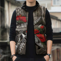 Hawaiian Honu Personalized Sleeveless Puffer Jacket Mocha Mousse Hibiscus Tribal Hook Pattern