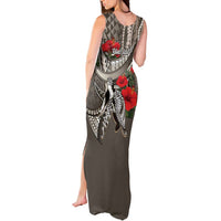 Hawaiian Honu Personalized Tank Maxi Dress Mocha Mousse Hibiscus Tribal Hook Pattern