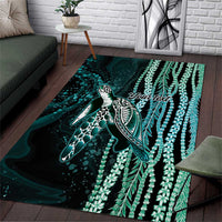 Hawaiian Honu Personalized Area Rug Dark Cyan Maile Pikake Flower Lei Inspired