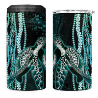 Hawaiian Honu Personalized 4 in 1 Can Cooler Tumbler Dark Cyan Maile Pikake Flower Lei Inspired