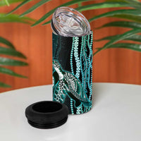 Hawaiian Honu Personalized 4 in 1 Can Cooler Tumbler Dark Cyan Maile Pikake Flower Lei Inspired