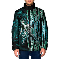 Hawaiian Honu Personalized Padded Jacket Dark Cyan Maile Pikake Flower Lei Inspired