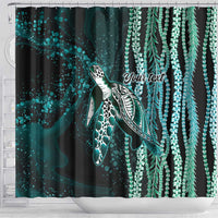Hawaiian Honu Personalized Shower Curtain Dark Cyan Maile Pikake Flower Lei Inspired
