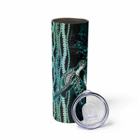 Hawaiian Honu Personalized Skinny Tumbler Dark Cyan Maile Pikake Flower Lei Inspired LT9 - Polynesian Pride