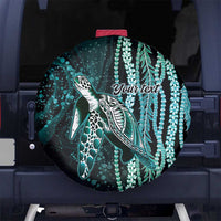 Hawaiian Honu Personalized Spare Tire Cover Dark Cyan Maile Pikake Flower Lei Inspired
