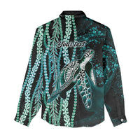Hawaiian Honu Personalized Women Casual Shirt Dark Cyan Maile Pikake Flower Lei Inspired LT9 - Polynesian Pride