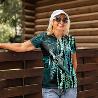 Hawaiian Honu Personalized Women Polo Shirt Dark Cyan Maile Pikake Flower Lei Inspired LT9 - Polynesian Pride