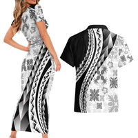 Black Hawaiian Quilt Pattern Couples Matching Short Sleeve Bodycon Dress and Hawaiian Shirt Mixed Polynesian Tribal Arty LT9 - Polynesian Pride