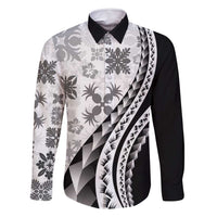 Black Hawaiian Quilt Pattern Family Matching Long Sleeve Bodycon Dress and Hawaiian Shirt Mixed Polynesian Tribal Arty LT9 Dad's Shirt - Long Sleeve Black - Polynesian Pride