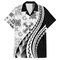 Black Hawaiian Quilt Pattern Family Matching Off The Shoulder Long Sleeve Dress and Hawaiian Shirt Mixed Polynesian Tribal Arty LT9 Dad's Shirt - Short Sleeve Black - Polynesian Pride