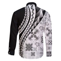 Black Hawaiian Quilt Pattern Family Matching Off The Shoulder Long Sleeve Dress and Hawaiian Shirt Mixed Polynesian Tribal Arty LT9 - Polynesian Pride