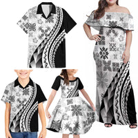 Black Hawaiian Quilt Pattern Family Matching Off Shoulder Maxi Dress and Hawaiian Shirt Mixed Polynesian Tribal Arty LT9 - Polynesian Pride