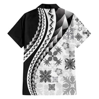 Black Hawaiian Quilt Pattern Family Matching Short Sleeve Bodycon Dress and Hawaiian Shirt Mixed Polynesian Tribal Arty LT9 - Polynesian Pride