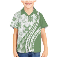 Green Hawaiian Quilt Pattern Family Matching Mermaid Dress and Hawaiian Shirt Mixed Polynesian Tribal Arty LT9 Son's Shirt Green - Polynesian Pride