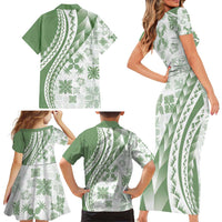Green Hawaiian Quilt Pattern Family Matching Short Sleeve Bodycon Dress and Hawaiian Shirt Mixed Polynesian Tribal Arty LT9 - Polynesian Pride
