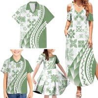 Green Hawaiian Quilt Pattern Family Matching Summer Maxi Dress and Hawaiian Shirt Mixed Polynesian Tribal Arty LT9 - Polynesian Pride