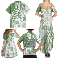 Green Hawaiian Quilt Pattern Family Matching Summer Maxi Dress and Hawaiian Shirt Mixed Polynesian Tribal Arty LT9 - Polynesian Pride