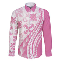 Pink Hawaiian Quilt Pattern Family Matching Off Shoulder Maxi Dress and Hawaiian Shirt Mixed Polynesian Tribal Arty LT9 Dad's Shirt - Long Sleeve Pink - Polynesian Pride