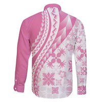 Pink Hawaiian Quilt Pattern Family Matching Off Shoulder Maxi Dress and Hawaiian Shirt Mixed Polynesian Tribal Arty LT9 - Polynesian Pride