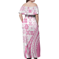 Pink Hawaiian Quilt Pattern Family Matching Off Shoulder Maxi Dress and Hawaiian Shirt Mixed Polynesian Tribal Arty LT9 - Polynesian Pride