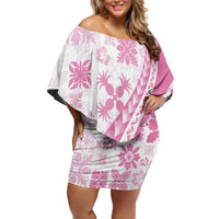 Pink Hawaiian Quilt Pattern Family Matching Off Shoulder Short Dress and Hawaiian Shirt Mixed Polynesian Tribal Arty LT9 Mom's Dress Pink - Polynesian Pride