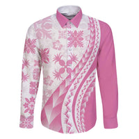 Pink Hawaiian Quilt Pattern Family Matching Puletasi and Hawaiian Shirt Mixed Polynesian Tribal Arty LT9 Dad's Shirt - Long Sleeve Pink - Polynesian Pride