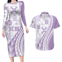 Purple Hawaiian Quilt Pattern Couples Matching Long Sleeve Bodycon Dress and Hawaiian Shirt Mixed Polynesian Tribal Arty LT9 Purple - Polynesian Pride