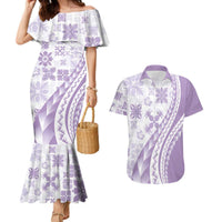 Purple Hawaiian Quilt Pattern Couples Matching Mermaid Dress and Hawaiian Shirt Mixed Polynesian Tribal Arty LT9 Purple - Polynesian Pride